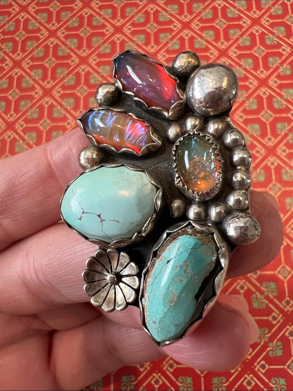 Handcrafted Turquoise and Opal Statement Ring - Women Jewelry